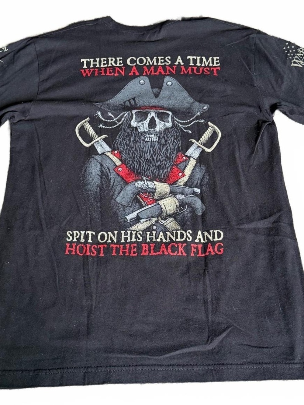 Warrior XII Black Skull Pirate Graphic T-Shirt Size Large Double Sided